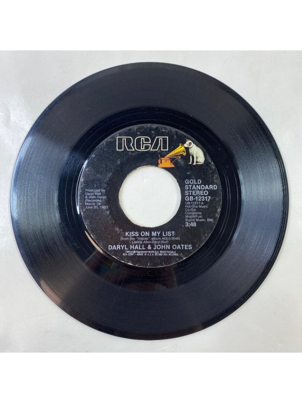 Vintage RCA Records 45 RPM Vinyl Daryl Hall John Oates "Kiss On My List"